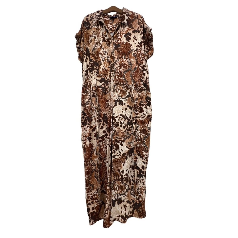 Apt. 9 Python Print Utility Jumpsuit Womens XXL Short Sleeve One Piece Tan